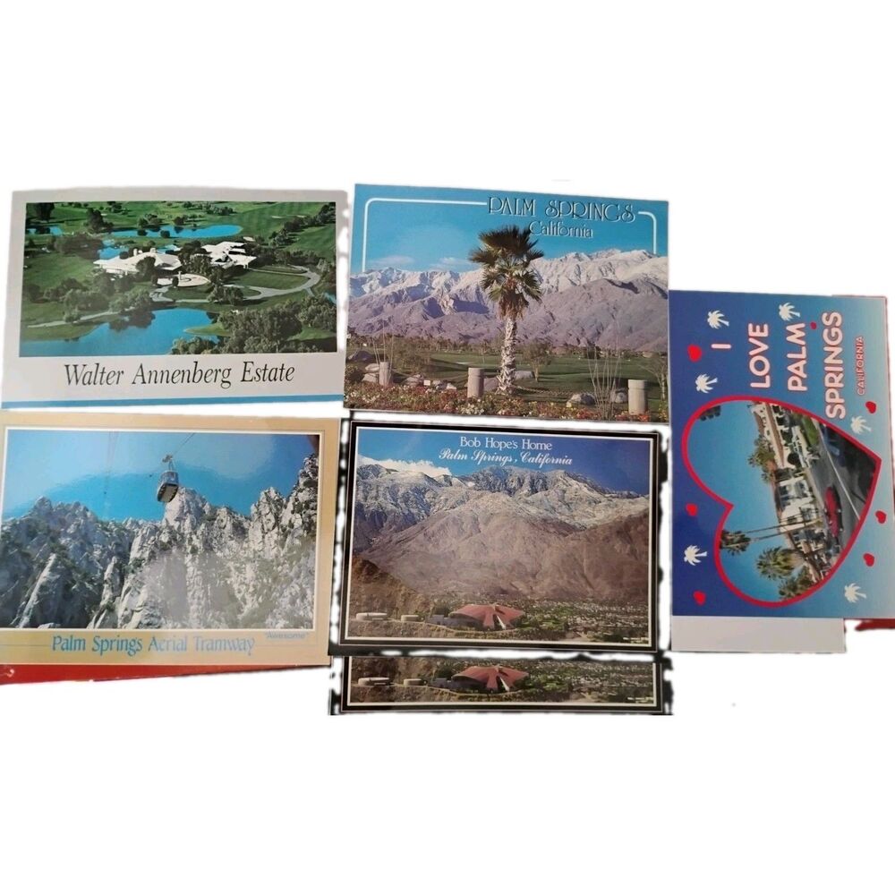 Lot of 6 Vintage Palm Springs CA Postcards Bob Hope Home Annenberg Estate Tram